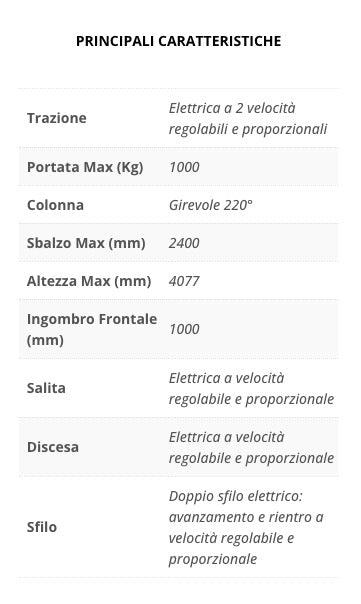 Flex Lifting FLEX G1000DBL - Gru girevole completamente elettrica portata 1.000 kg con doppio sfilo elettrico