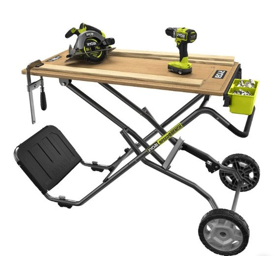 Ryobi RWBSB-01 - Banco da lavoro pieghevole in legno su ruote