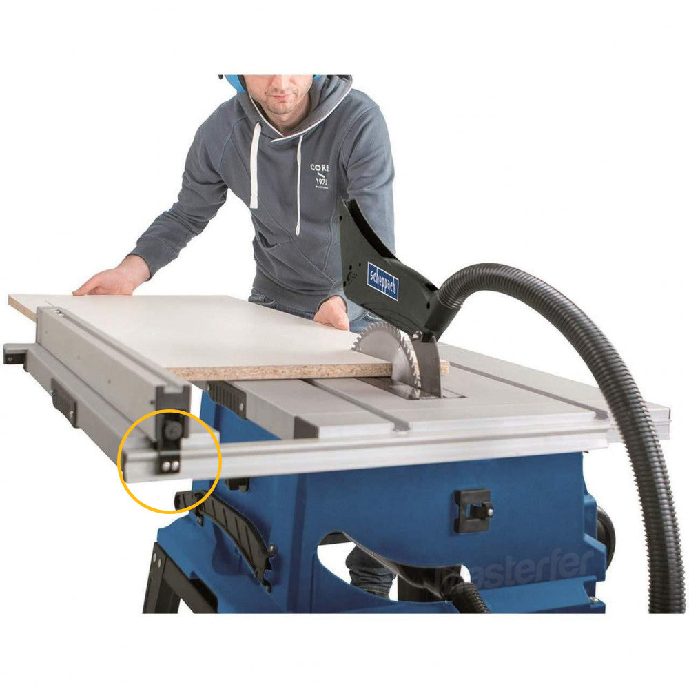Scheppach HS105 particolare guida parallela che si blocca su entrambi i lati