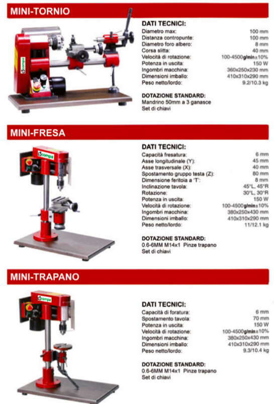 Compa Transform - Tornio / Fresa / Trapano per materiali ferrosi DATI TECNICI