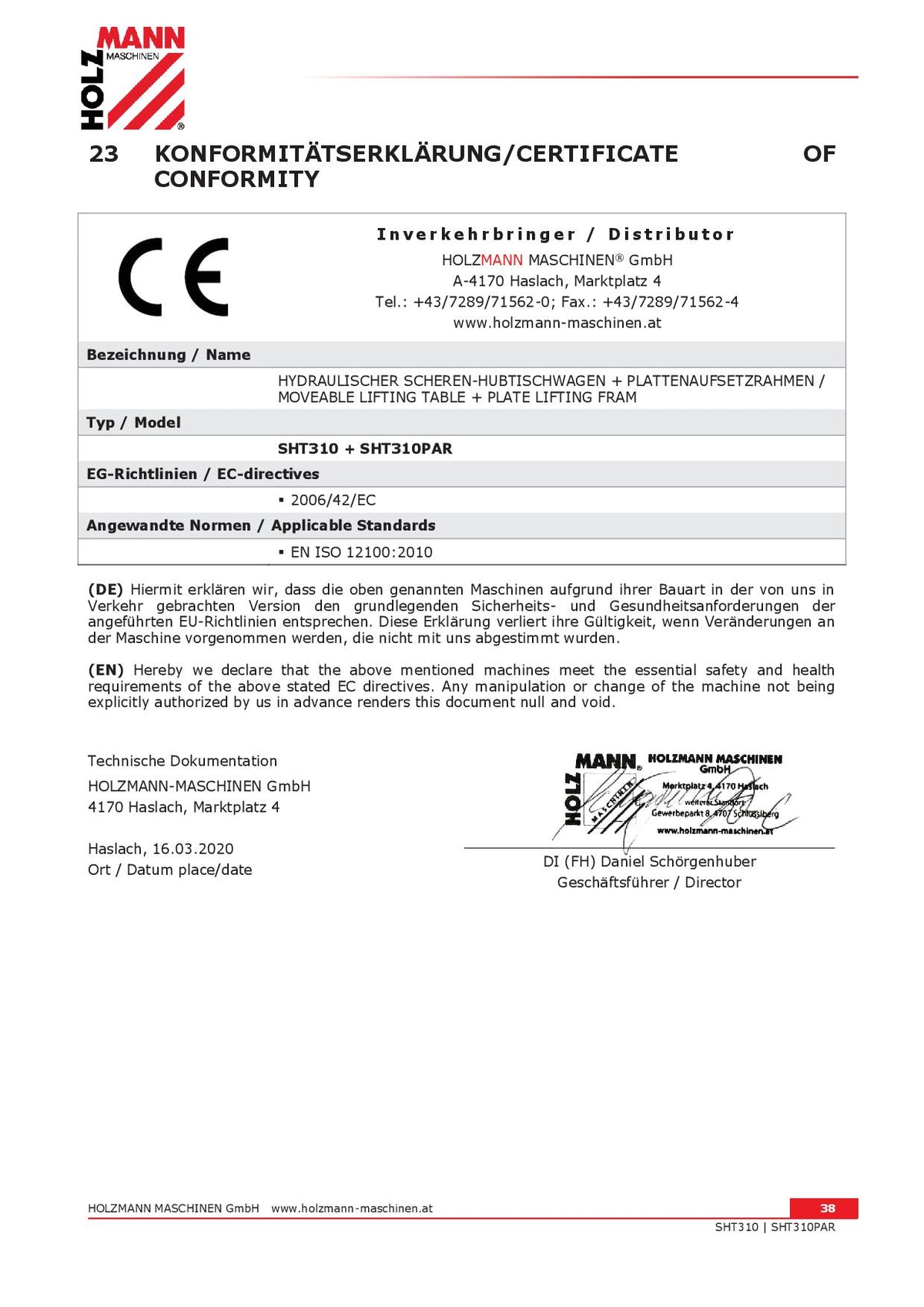 Holzmann SHT310 Tavolo Banco sollevamento idraulico a forbice elevatore mm 1580x900
