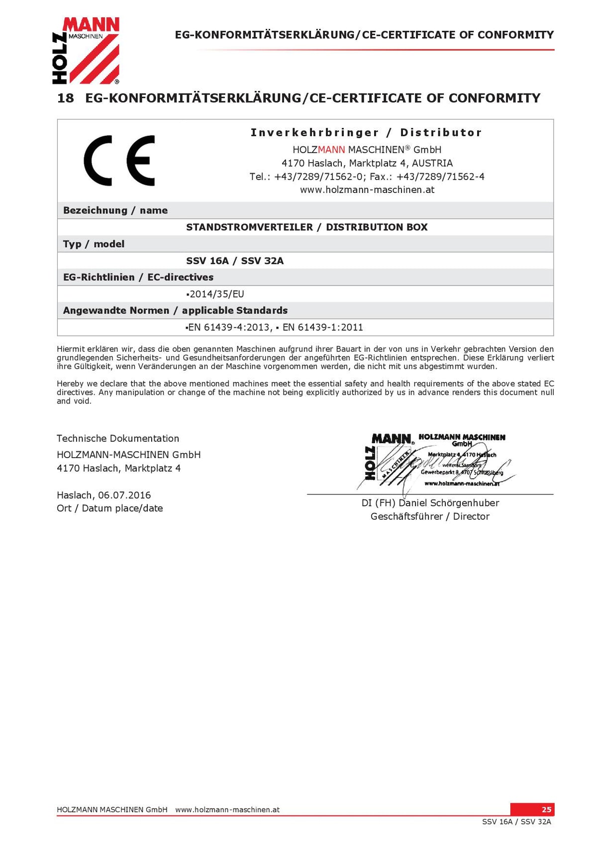 Holzmann SSV32A distributore di energia fisso 400v 32a