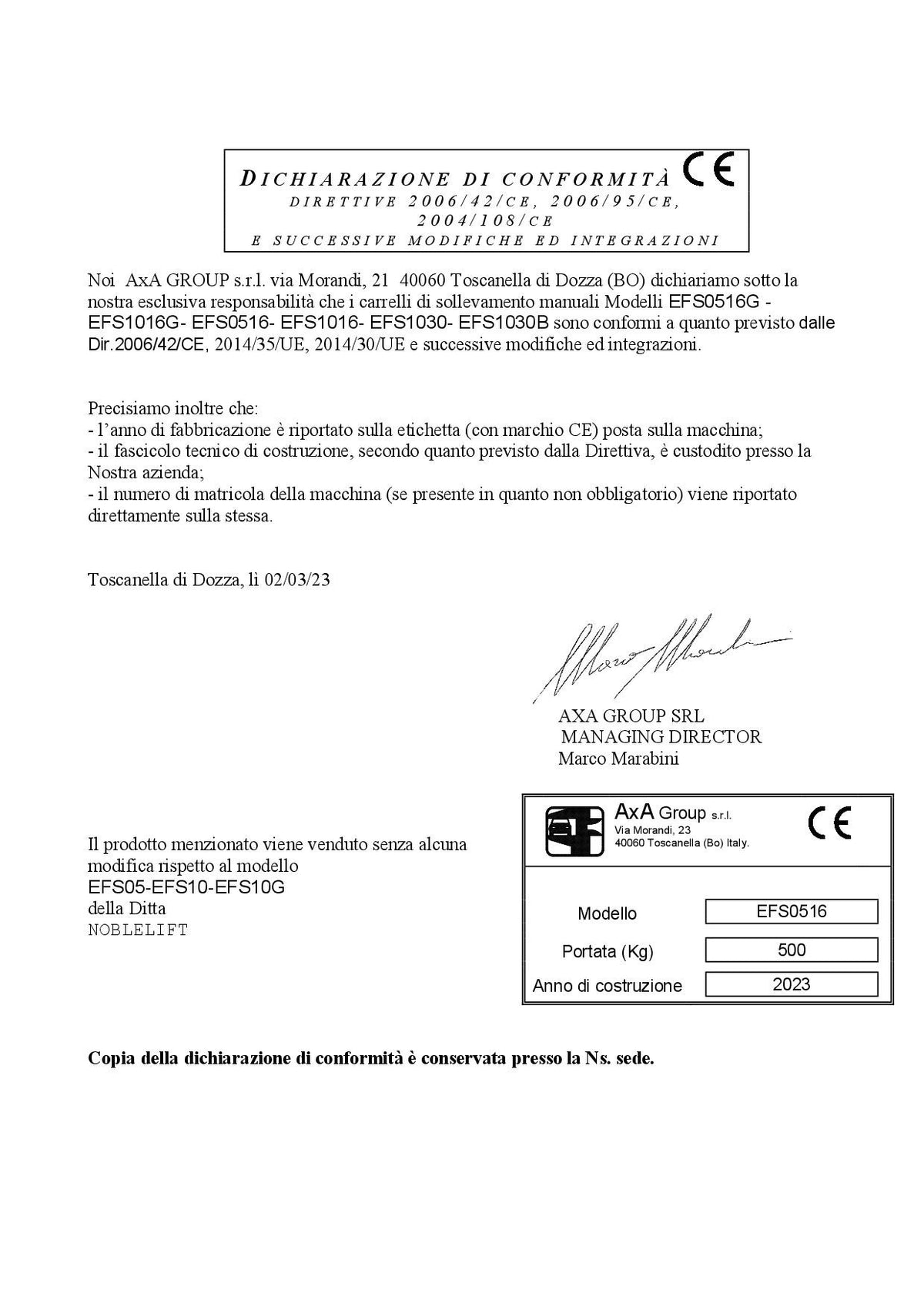 AxA EFS1016 - Carrello sollevatore manuale con forche regolabili, 1000kg