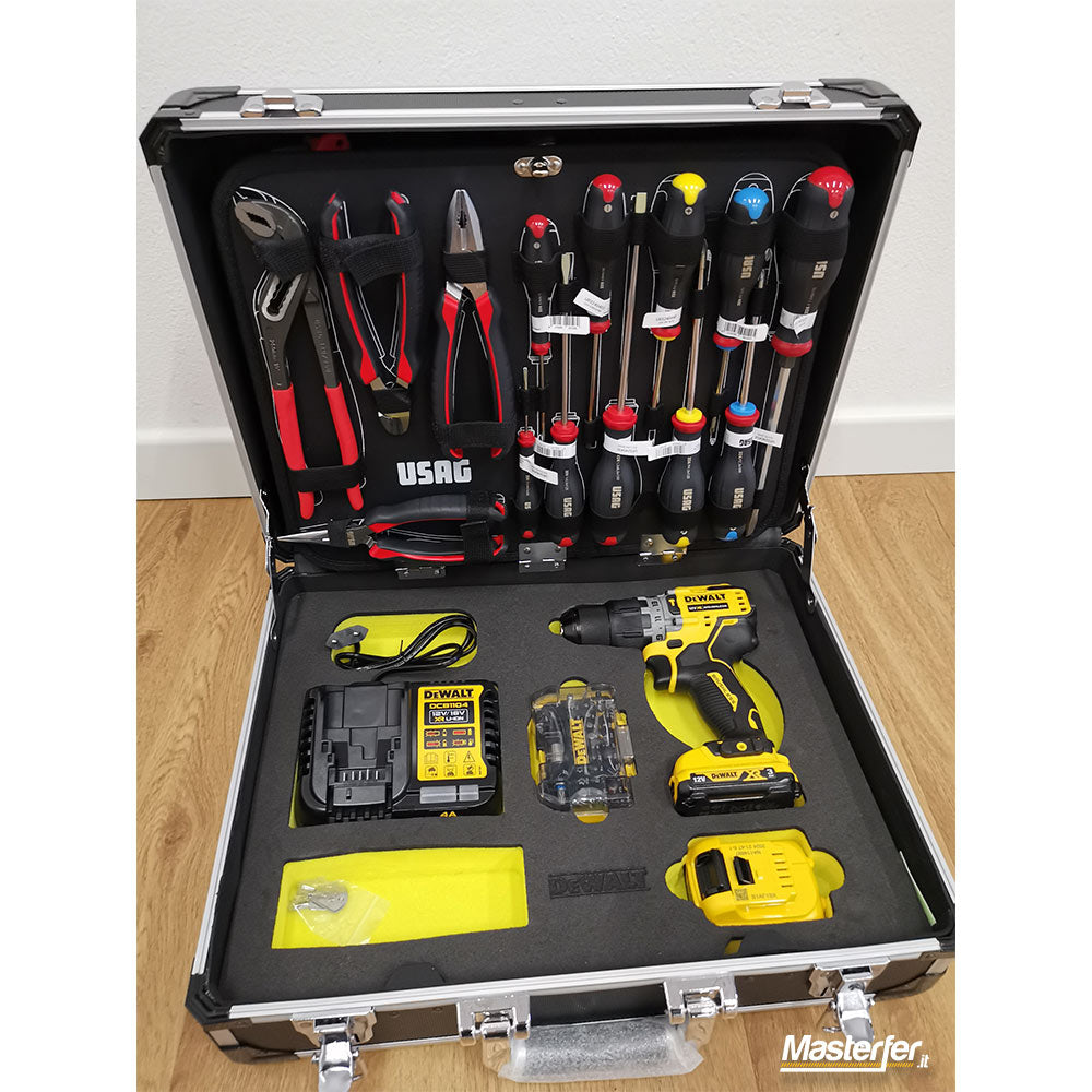 Dewalt U00023706W - Valigetta attrezzi Usag / Dewalt 002 UDM con avvitatore - 74 utensili 